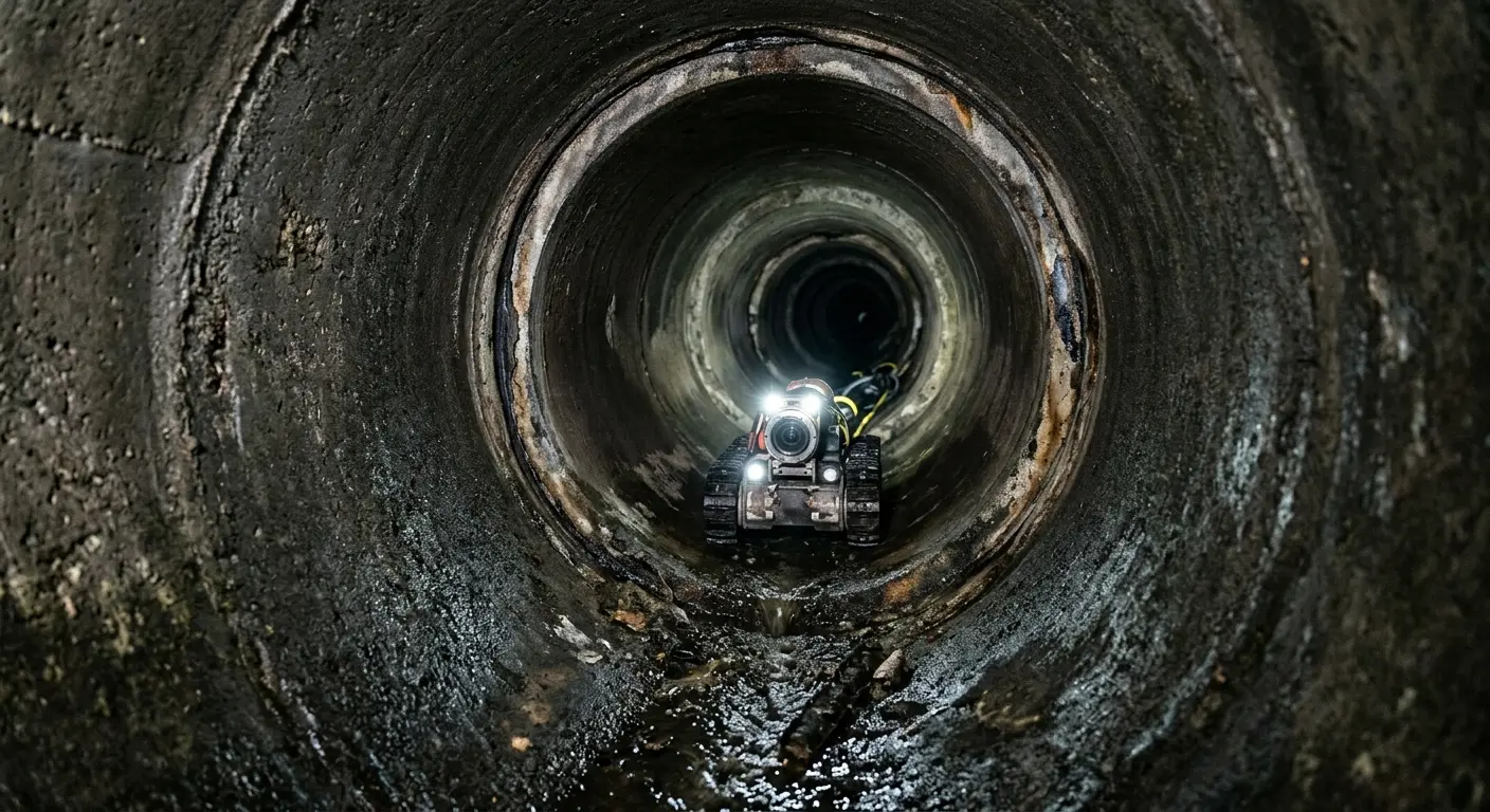 Robotic sewer camera inspecting pipe interior for Drain Snake Service in Muscatine